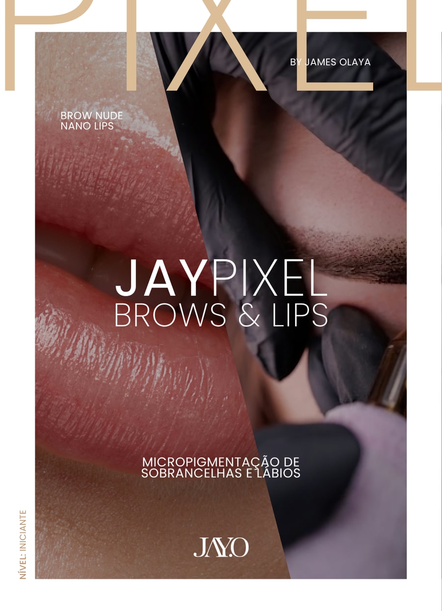 Capa oficial da formação Jay Pixel Brows & Lips: lábios e procedimento em sobrancelha